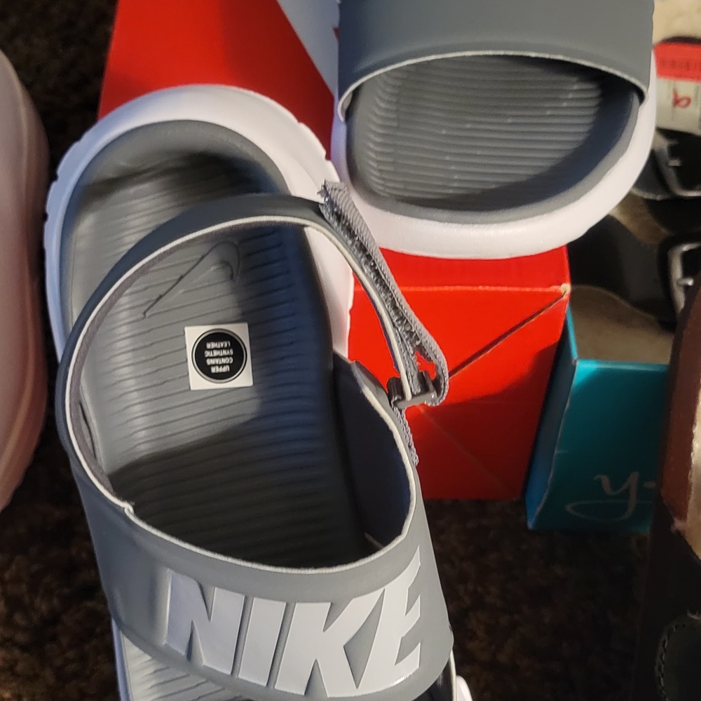 Nike Gray and White Slide Sandals